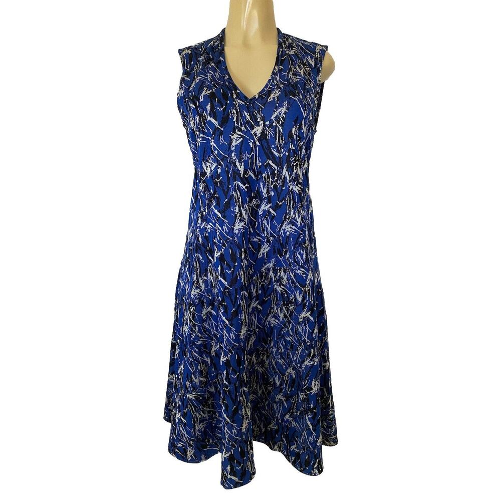 Derek Lam Jacquard Knit Dress A line Sleeveless V Neck Knee Length Blue …